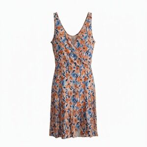 FENSACE Women Floral Print Sleeveless Wrap V Neck Ruffle Hem Mini Dress Size M